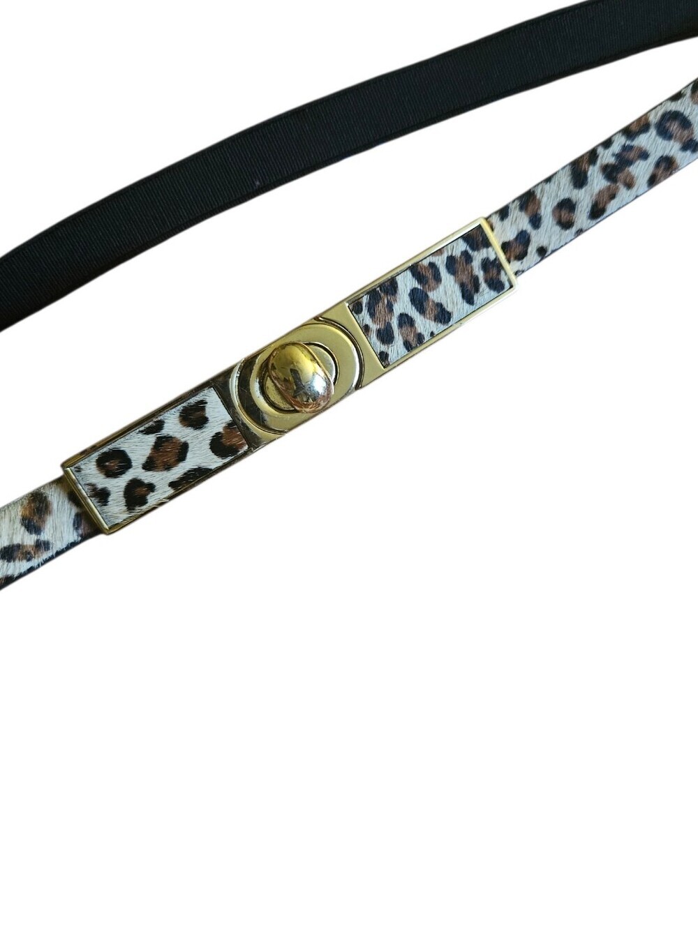 White House Black Market Belt Leopard Calf Hair Gold Turnlock Skinny Women S
